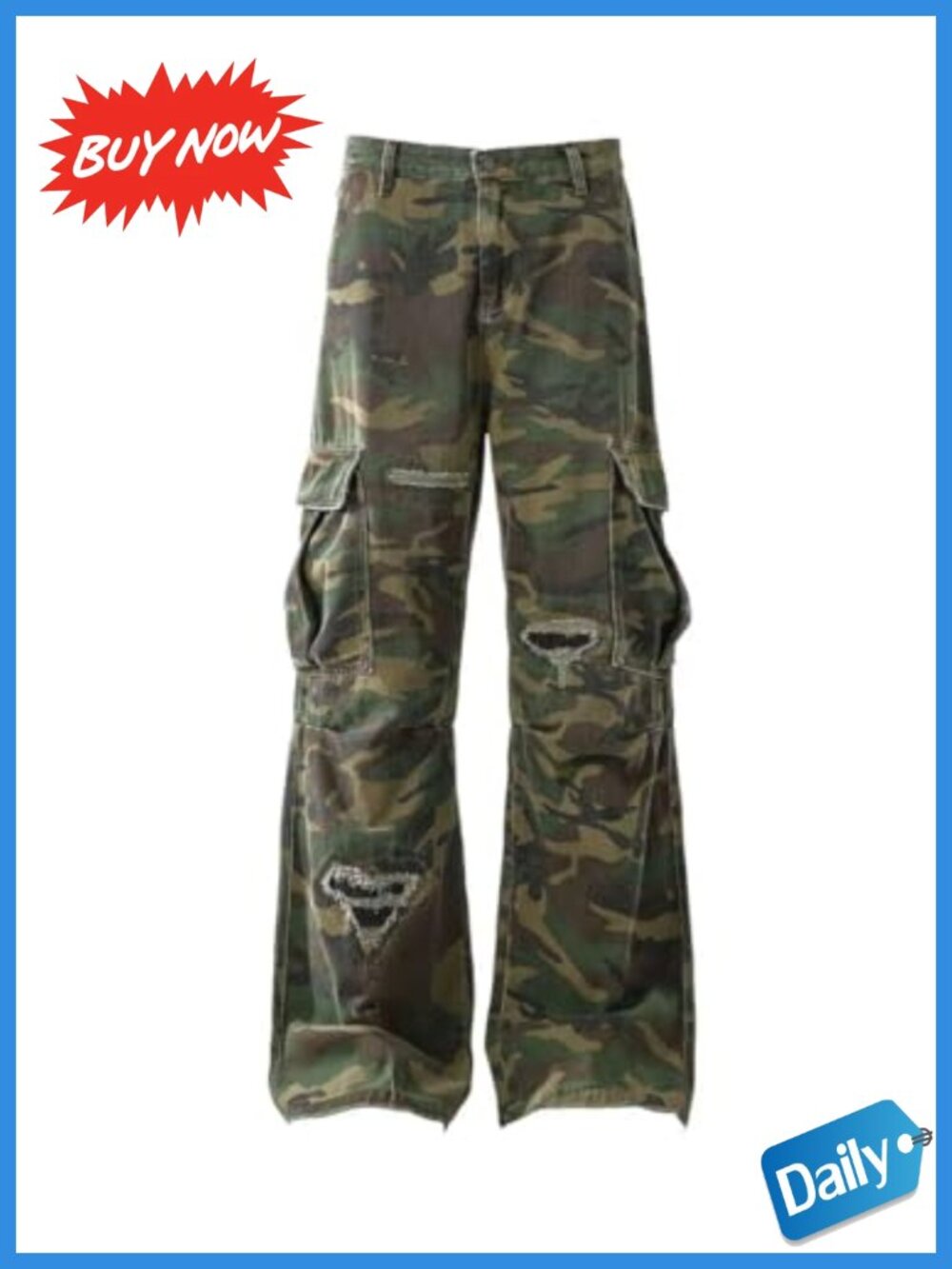 Camo Baggy Cargo Pants Wide Leg Cotton Blend Streetwear